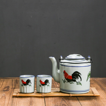 Set de ceai ceramic retro cu ceainic cu mâner de ridicare, design pod cocoș, capacitate mare