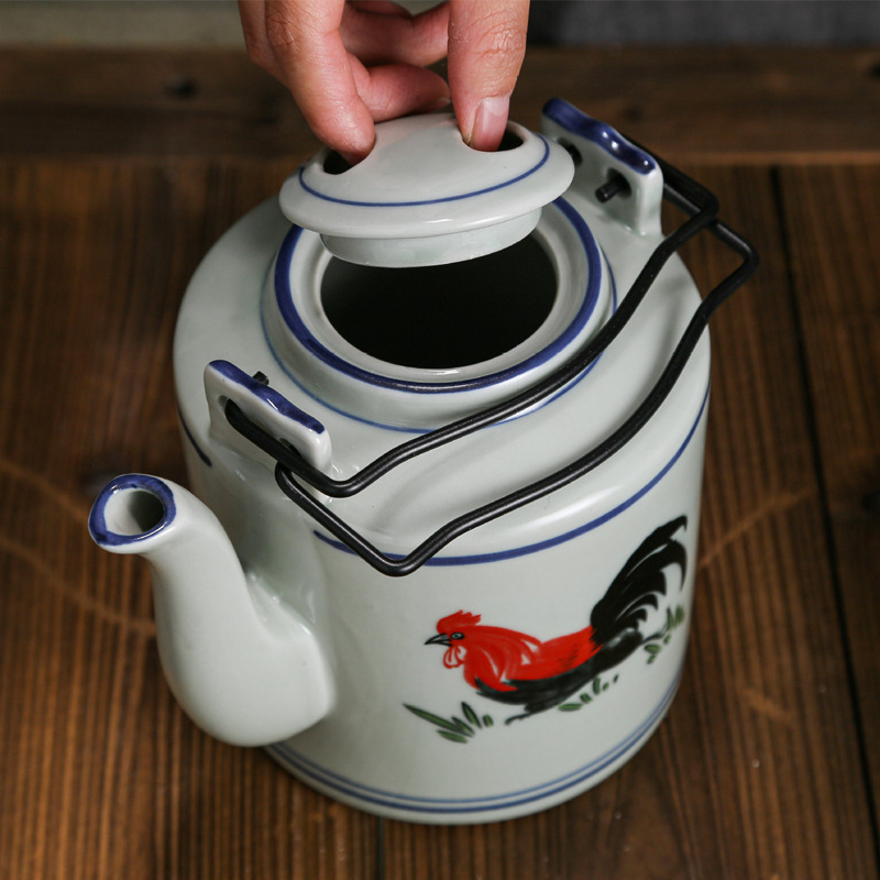 Set de ceai ceramic retro cu ceainic cu mâner de ridicare, design pod cocoș, capacitate mare