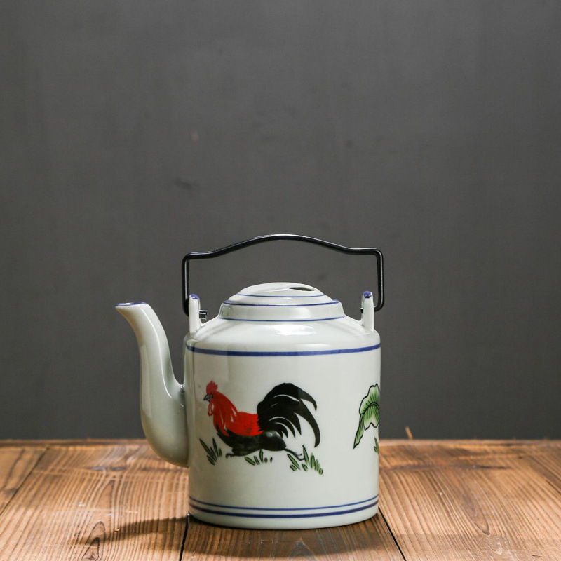 Set de ceai ceramic retro cu ceainic cu mâner de ridicare, design pod cocoș, capacitate mare