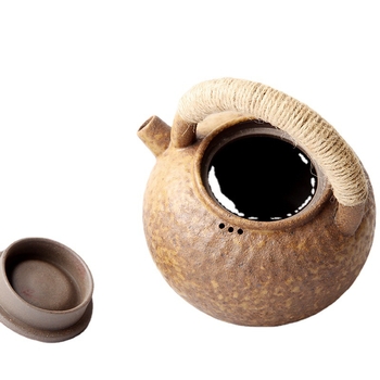 Ceainic ceramic cu mâner de ridicare, stil japonez vintage, set de ceai Kung Fu, ceainic unic pentru uz casnic