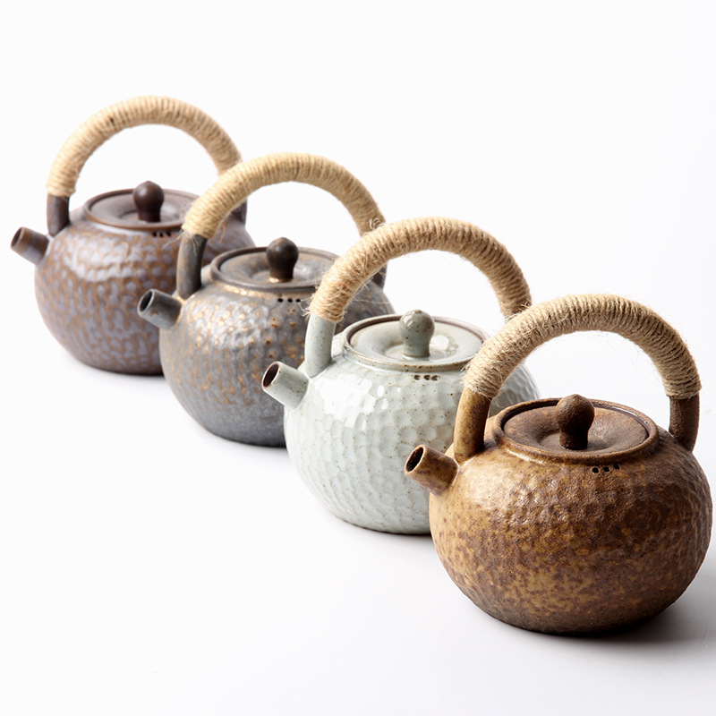 Ceainic ceramic cu mâner de ridicare, stil japonez vintage, set de ceai Kung Fu, ceainic unic pentru uz casnic