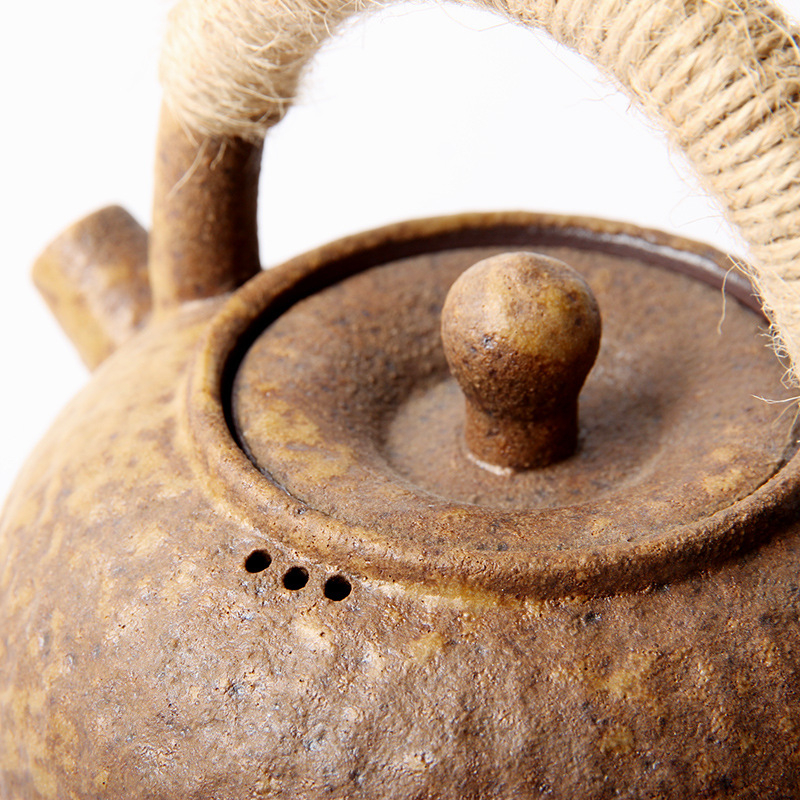 Ceainic ceramic cu mâner de ridicare, stil japonez vintage, set de ceai Kung Fu, ceainic unic pentru uz casnic