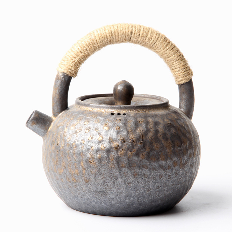 Ceainic ceramic cu mâner de ridicare, stil japonez vintage, set de ceai Kung Fu, ceainic unic pentru uz casnic