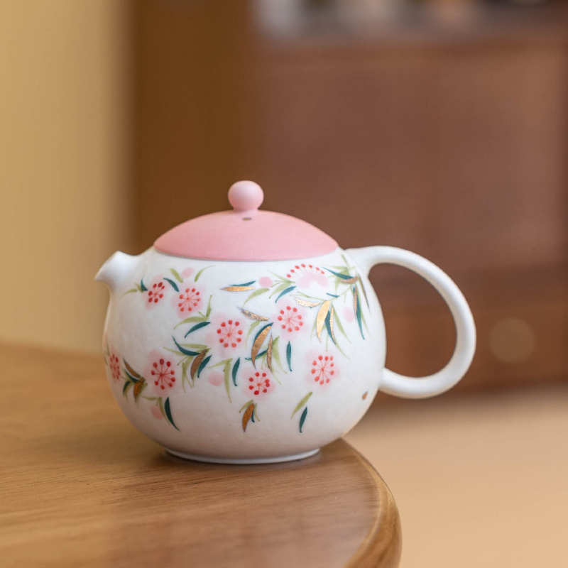 Ceainic Xishi, pictat manual, cu flori de piersic, ceramic, pentru femei – set rafinat pentru prepararea ceaiului, ceremonie Kung Fu