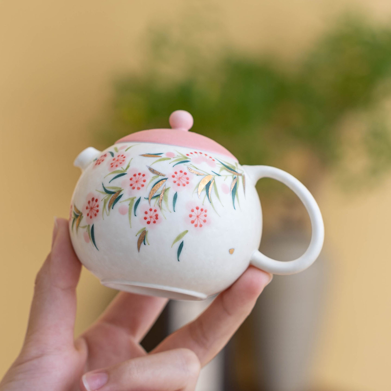 Ceainic Xishi, pictat manual, cu flori de piersic, ceramic, pentru femei – set rafinat pentru prepararea ceaiului, ceremonie Kung Fu