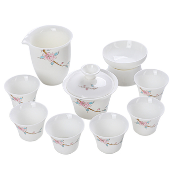 Set de ceai Gongfu din porțelan Dehua, ceramică albă ca jad, set complet pentru uz casnic în cutie cadou premium