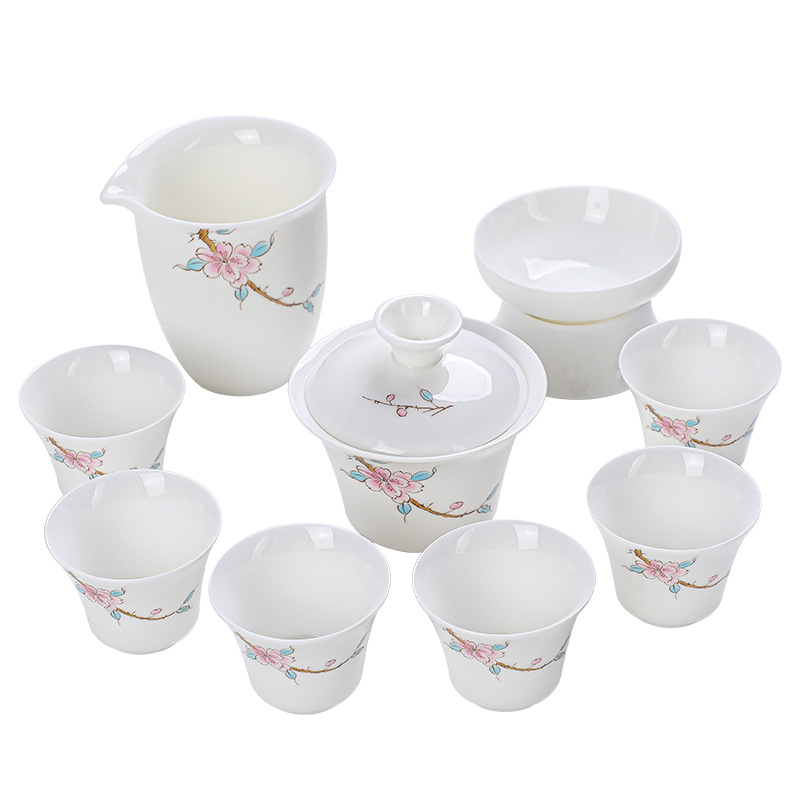 Set de ceai Gongfu din porțelan Dehua, ceramică albă ca jad, set complet pentru uz casnic în cutie cadou premium