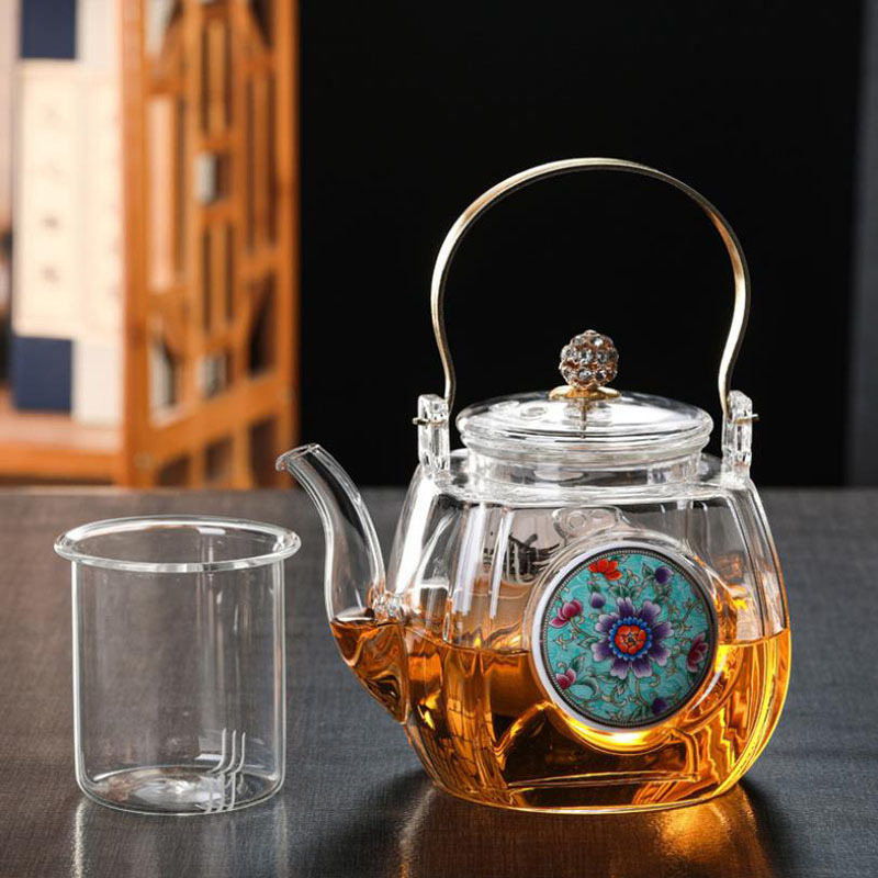 Ceainic din sticlă borosilicată pentru uz casnic, stil retro