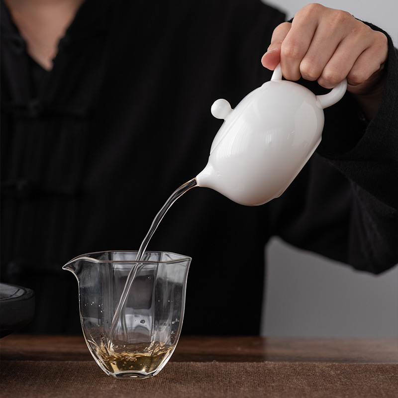 Ceainic Xishi din porțelan alb, set ceramic Gongfu pentru ceai, protecție împotriva arsurilor, filtru, pentru preparare acasă