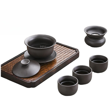 Set de ceai din lut purpuriu, ceainic cu mâner lateral, vas cu capac în stil gaiwan, set complet de ceai pentru casă și cadou.