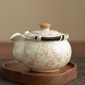 Winter Ru Kiln ceainic cu mâner pentru o singură persoană, ceramică, capac anti-arzire, bol cu capac, set de ceai de înaltă calitate