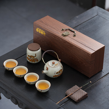 Set ceai ceramic în cutie cadou, stil elegant retro, personalizabil, pentru patru persoane, cadou ideal de ziua tatălui sau a soțului