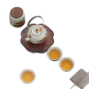 Set ceai ceramic în cutie cadou, stil elegant retro, personalizabil, pentru patru persoane, cadou ideal de ziua tatălui sau a soțului