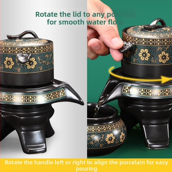 Set de ceai ceramic negru, semi-automat, ceainic și căni pentru casă și birou