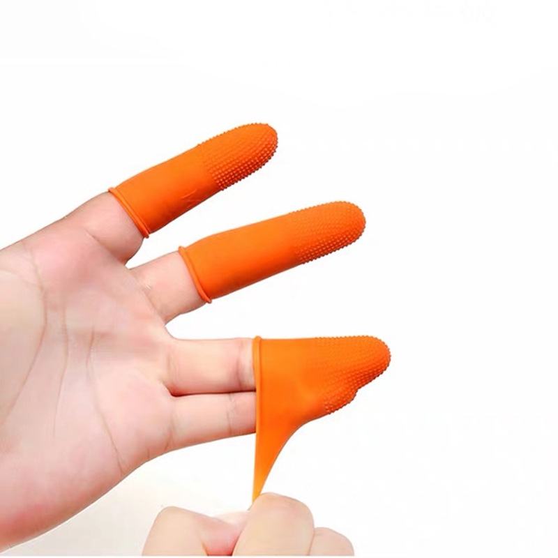 Set de 100 protecții pentru degete portocalii, din latex, de unică folosință, textură antiderapantă, groase și durabile