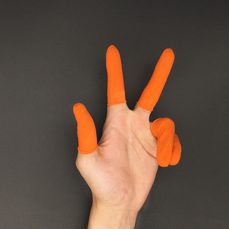 Set de 100 protecții pentru degete portocalii, din latex, de unică folosință, textură antiderapantă, groase și durabile