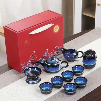 Set ceai Kung Fu din ceramică cu glazură la cuptor, portabil pentru călătorii, cadou în cutie, personalizabil pentru afaceri