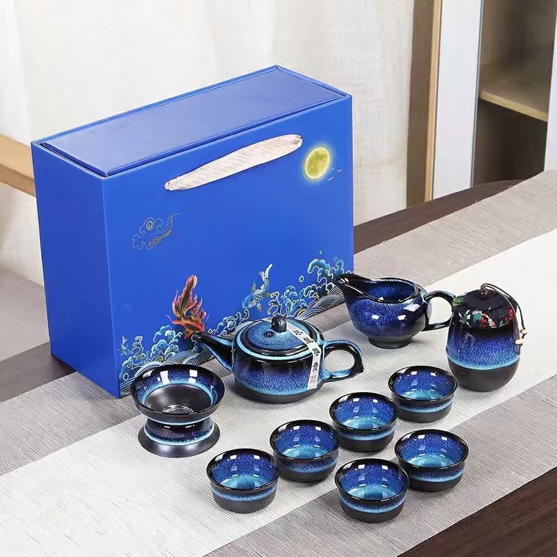 Set ceai Kung Fu din ceramică cu glazură la cuptor, portabil pentru călătorii, cadou în cutie, personalizabil pentru afaceri