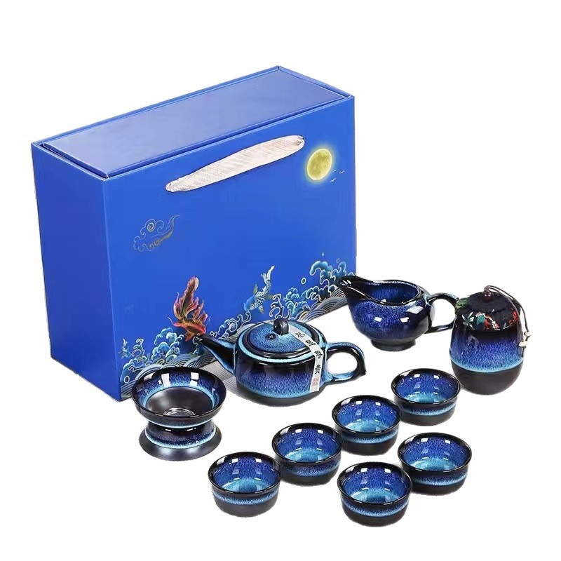 Set ceai Kung Fu din ceramică cu glazură la cuptor, portabil pentru călătorii, cadou în cutie, personalizabil pentru afaceri