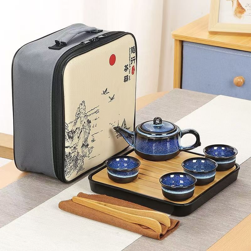 Set ceai Kung Fu din ceramică cu glazură la cuptor, portabil pentru călătorii, cadou în cutie, personalizabil pentru afaceri