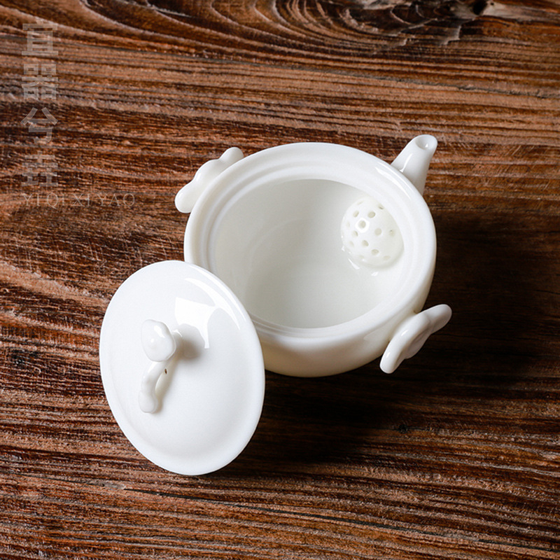 Ceainic în stil chinezesc din ceramică albă, porțelan alb, mâner manual, anti-arzire, ceainic mic cu logo