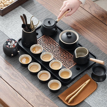 Set de ceai Kung Fu pentru uz casnic, set complet minimalist cu ceainic și tavă de ceai pentru întâmpinări la birou