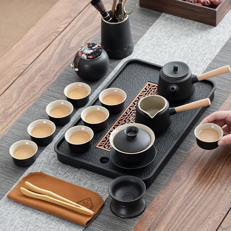 Set de ceai Kung Fu pentru uz casnic, set complet minimalist cu ceainic și tavă de ceai pentru întâmpinări la birou