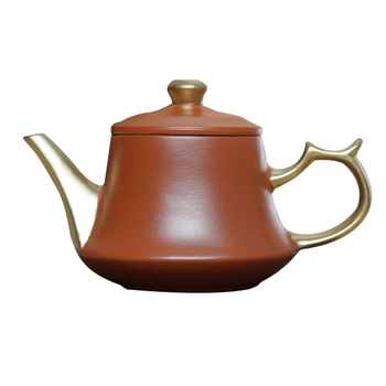 Ceainic din lut purpuriu cu finisaj aurit, capacitate mică, set Gongfu pentru ceai și recipient de infuzare