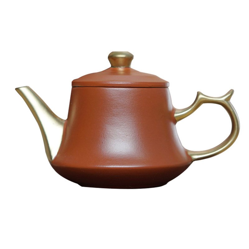 Ceainic din lut purpuriu cu finisaj aurit, capacitate mică, set Gongfu pentru ceai și recipient de infuzare