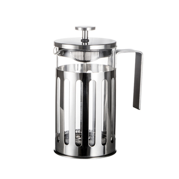 Presa franțuzească pentru cafea, cu corp din oțel inoxidabil, dungi verticale și vas interior din sticlă borosilikat – stil Nordic