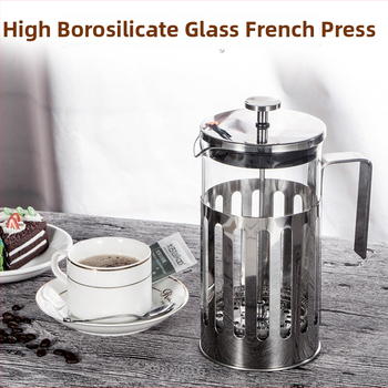 Presa franțuzească pentru cafea, cu corp din oțel inoxidabil, dungi verticale și vas interior din sticlă borosilikat – stil Nordic