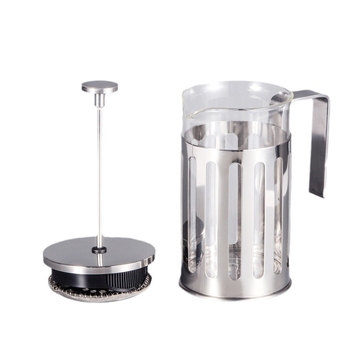 Presa franțuzească pentru cafea, cu corp din oțel inoxidabil, dungi verticale și vas interior din sticlă borosilikat – stil Nordic