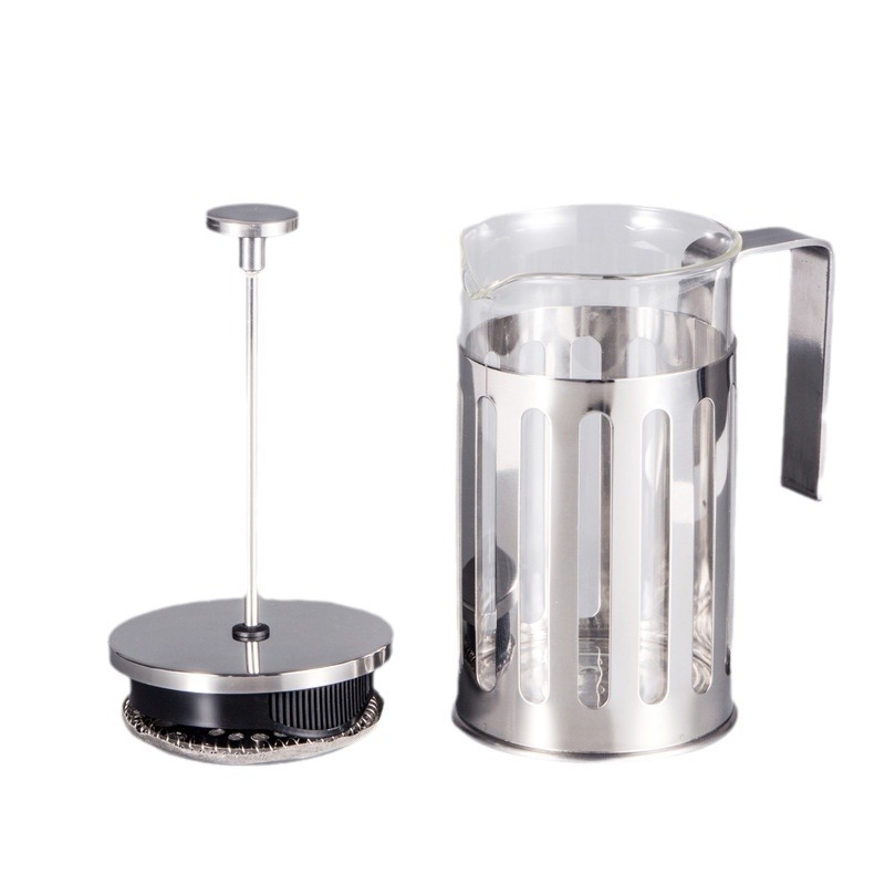 Presa franțuzească pentru cafea, cu corp din oțel inoxidabil, dungi verticale și vas interior din sticlă borosilikat – stil Nordic
