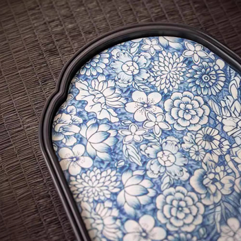 Tavă de ceai în stil chinezesc retro, ceramică albastru-albă, suport mic pentru ceainic cu inspirație zen, platformă mică pentru prepararea ceaiului uscat