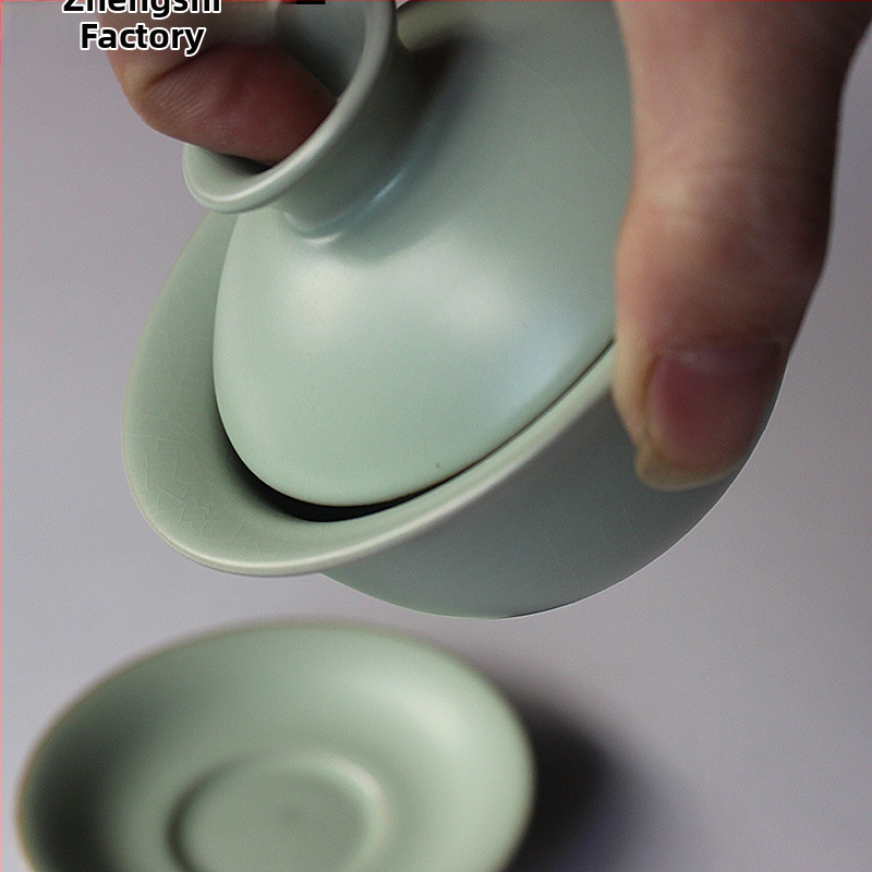 Keramická gaiwan s Celadon glazúrou a prasklinami, Ru kiln, Gongfu čaj pre domáce použitie