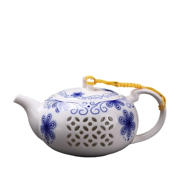 Ceainic Kung Fu din porțelan alb, glazură albastru-alb, compact pentru uz casnic
