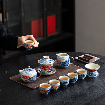 Set Gongfu de ceai cu Ru kiln – set complet de ceainice și căni pentru uz casnic, lux discret, stil național