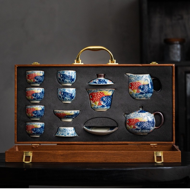 Set Gongfu de ceai cu Ru kiln – set complet de ceainice și căni pentru uz casnic, lux discret, stil național