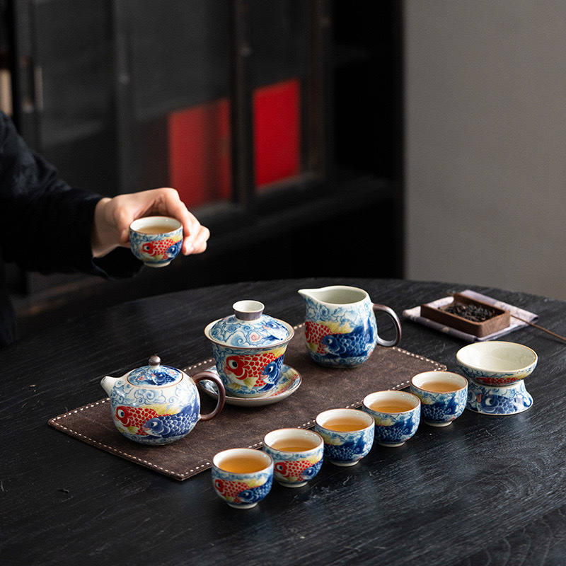 Set Gongfu de ceai cu Ru kiln – set complet de ceainice și căni pentru uz casnic, lux discret, stil național