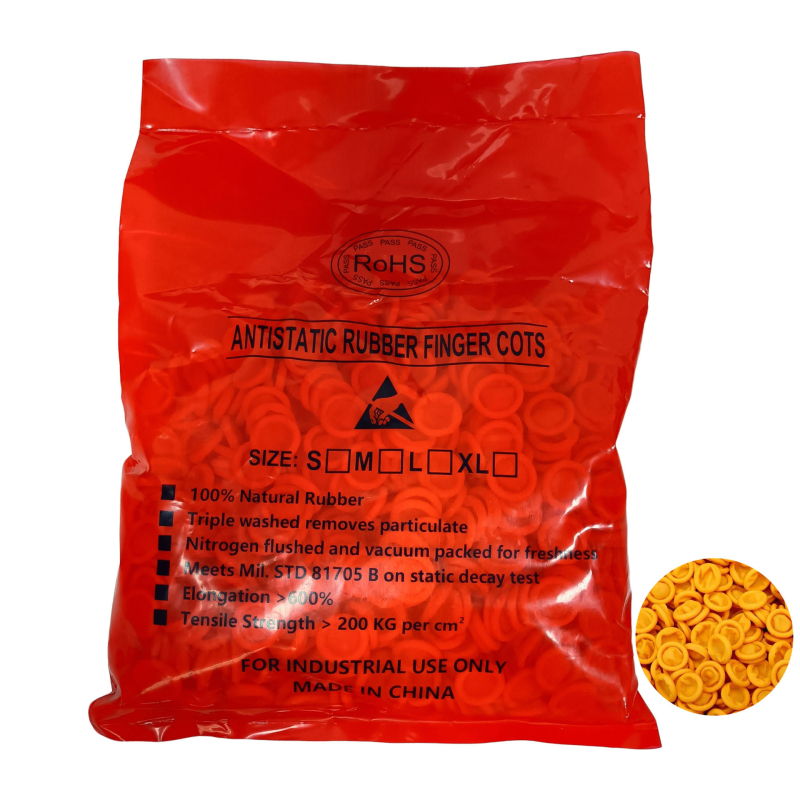 Capace degetelor din latex anti-static pentru asamblare precisă a componentelor electronice, fără pudră, durabile, antiderapante, disponibile în alb și galben.