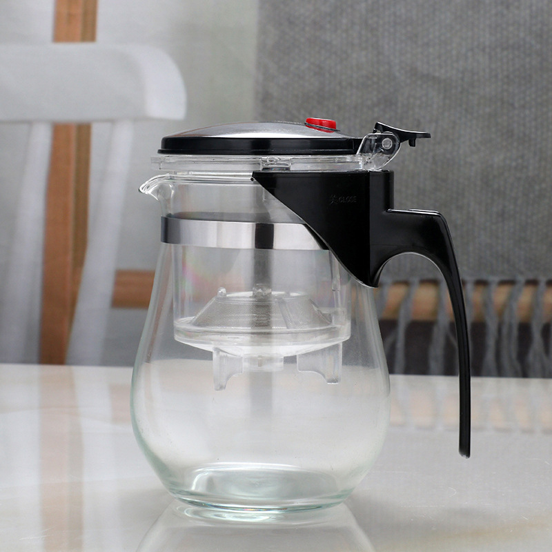 Ceainic de sticlă cu logo personalizat, filtru pentru ceai, design modern minimalist