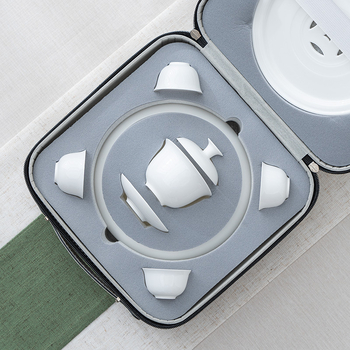 Mud Craftsman Set de ceai din porțelan osos, pereți subțiri, pentru exterior, cu recipient portabil pentru prepararea ceaiului, Chaoshan Gongfu, tavă de ceai de 6 inch
