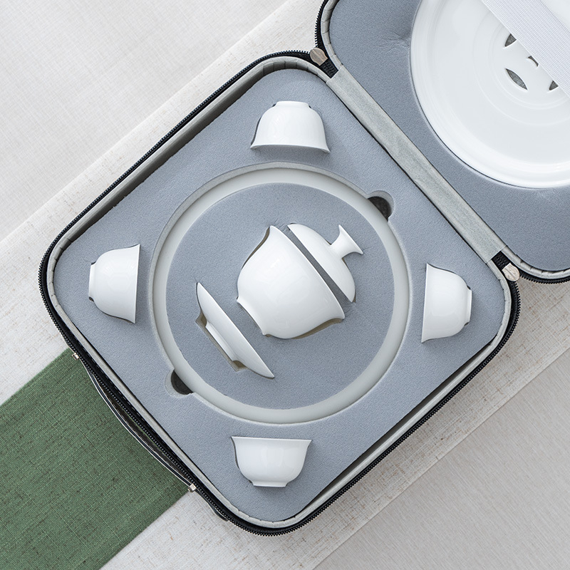 Mud Craftsman Set de ceai din porțelan osos, pereți subțiri, pentru exterior, cu recipient portabil pentru prepararea ceaiului, Chaoshan Gongfu, tavă de ceai de 6 inch