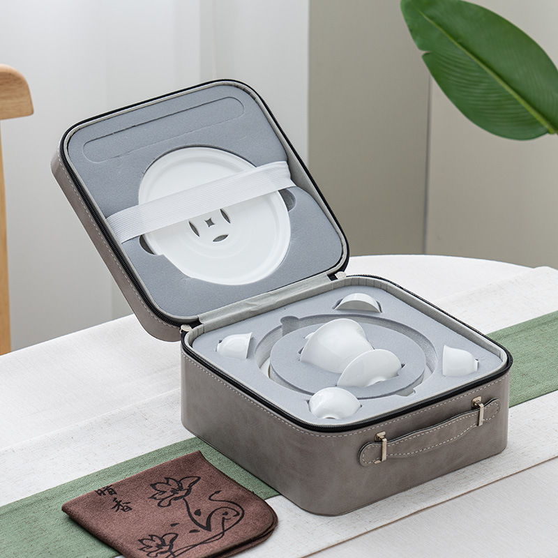 Mud Craftsman Set de ceai din porțelan osos, pereți subțiri, pentru exterior, cu recipient portabil pentru prepararea ceaiului, Chaoshan Gongfu, tavă de ceai de 6 inch