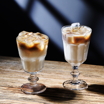 Pahar înalt din sticlă, fără mâner, pentru ceai cu lapte, latte și cafea cu gheață, desert și înghețată, stil Baroc
