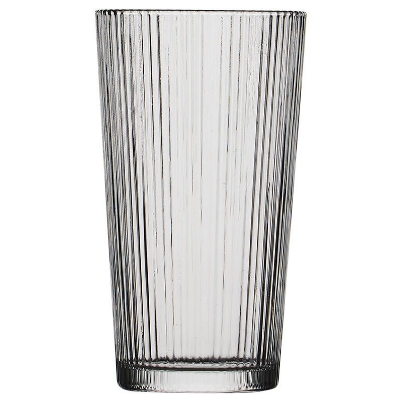 Pahar din sticlă cu dungi verticale, sticlă sodă-lime, transparent, fără mâner, potrivit pentru cafea, ceai, suc și milkshake