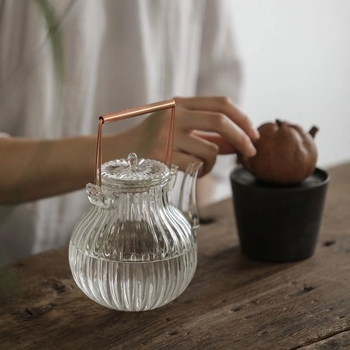 Ceainic din sticla cu stil retro pentru ceai de dupa-amiaza, sticla borosilicat rezistentă la căldură, ceai cu petale de crizantema, pentru plita electrica din ceramică