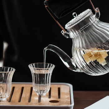 Ceainic din sticla cu stil retro pentru ceai de dupa-amiaza, sticla borosilicat rezistentă la căldură, ceai cu petale de crizantema, pentru plita electrica din ceramică