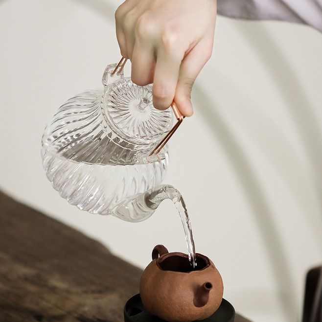 Ceainic din sticla cu stil retro pentru ceai de dupa-amiaza, sticla borosilicat rezistentă la căldură, ceai cu petale de crizantema, pentru plita electrica din ceramică