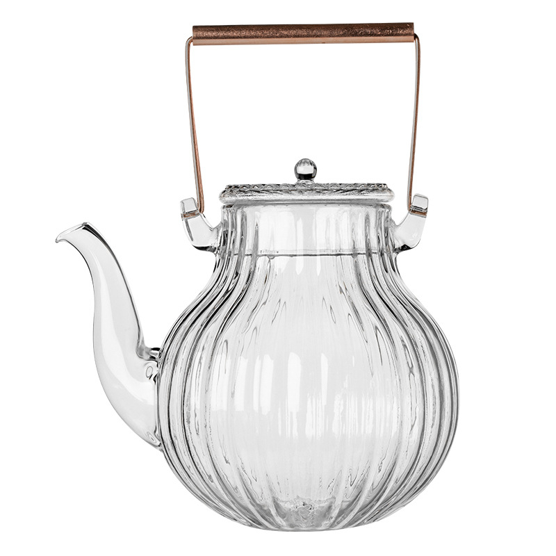 Ceainic din sticla cu stil retro pentru ceai de dupa-amiaza, sticla borosilicat rezistentă la căldură, ceai cu petale de crizantema, pentru plita electrica din ceramică